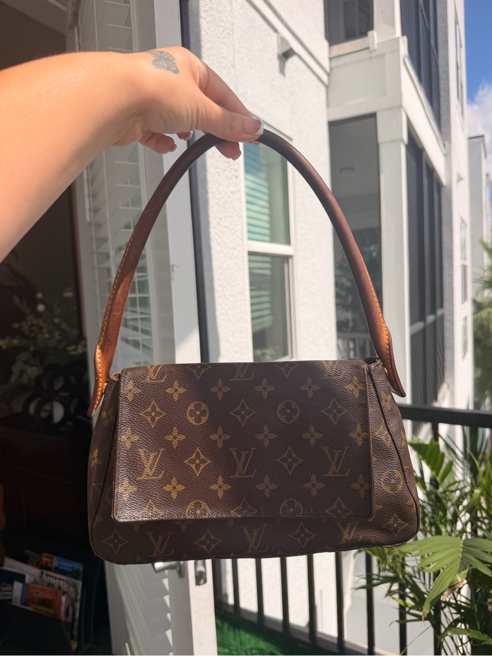 Louis Vuitton Monogram Canvas Shoulder Bag in Brown and Tan